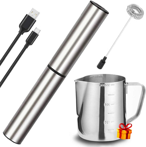 Electric Milk/Coffee Frother, Basecent Rechargeable Handheld Foam Maker/Mixer for Latte, Cappuccino, Frappe Drink, Hot Chocolate, Stainless Steel ...