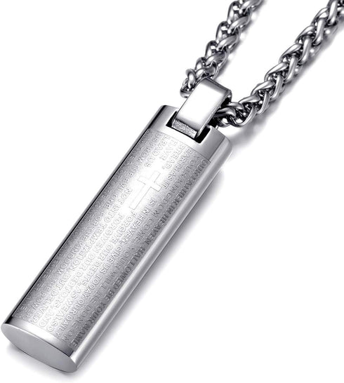 MOO&LEE Stainless Steel Lords Prayer Bar Necklace for Men 24 Inches Link Chain...
