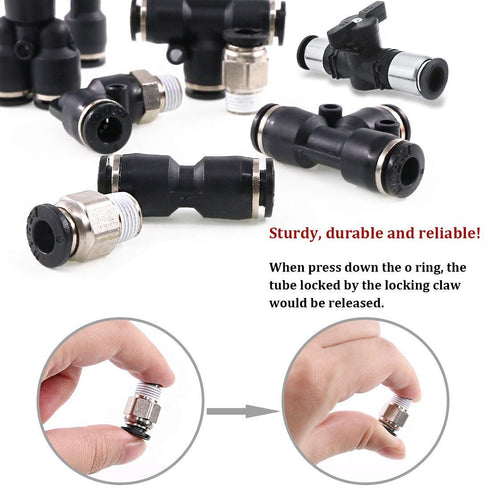 Beduan Pneumatic Push to Connect Fittings Kit Air Line Quick Fittings 2 PL+2 Elbow+2 Tee+2 Y Type+1 Union Ball Valve +2 Male Straight+2 Male Elbow...