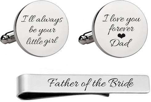 Kooer Personalized Engraved Cuff Links Tie Clip Set Custom Engrave Phrase Wedding Cufflinks Jewelry Gift for Father Dad Of all the Walks We've tak...