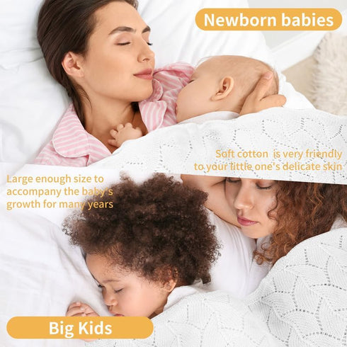 Baby Blanket White 100% Cotton Soft Breathable Knit Cellular Receiving Blankets for Newborn Infant Boy Girl, 30"x 40"...