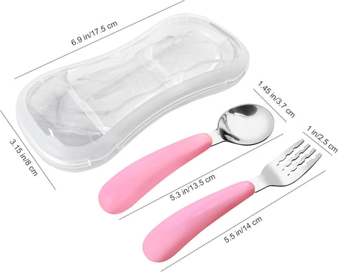 VANRA 2 Pieces Toddler Fork and Spoon Set with Travel Case 18/8 Stainless Steel Toddler Utensils Kids Silverware Children Flatware Child Cutlery S...