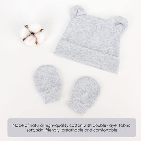 Newborn Baby Bear Ear Hat and Mitten Sets No Scratch Infant Cotton Beanie Gloves Newborn Hospital Hat for Boy Girl...