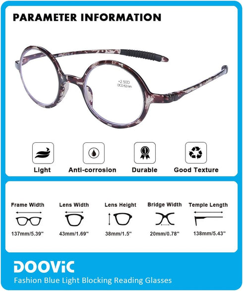 DOOViC Round Reading Glasses Blue Light Blocking Flexible Lightweight Readers Fashion Design Different Tortoise Glasses for Women Men & Men +2.75 ...