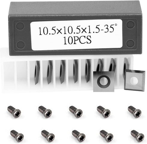 10.5mm Square Tungsten Carbide Replacement Cutter Inserts 10.5x10.5x1.5mm with Screws Replacement for Woodworking Fits Spiral Helical Planer Cutte...
