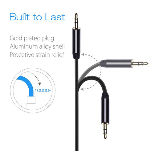 Aux Audio Cable | Stereo 3.5mm Premium Auxiliary Jack Lead Cord Compatible with Android Phones, Portable Bluetooth Speakers, Wireless Headphones, ...