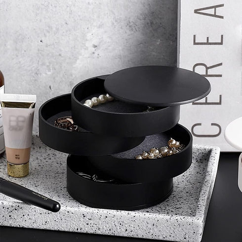 Jewelry Organizer Small Jewelry Storage Box 4-Layer Rotating Travel Jewelry Tray Holder for Women Bracelets Rings Bracelets Earrings (Black)...