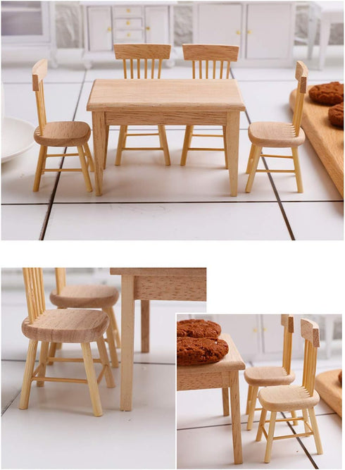 Z MAYABBO Wooden Dollhouse Furniture of Table & Chair, Miniature Dollhouse Accessories of Dining Room Accessory - 1/12 Scale...