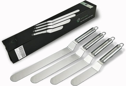 NewlineNY Professional Baker’s All Stainless Steel 4 Spatula Set – 6” 8” 10” and 12” Offset Blades for Better Icing Frosting Decorating...