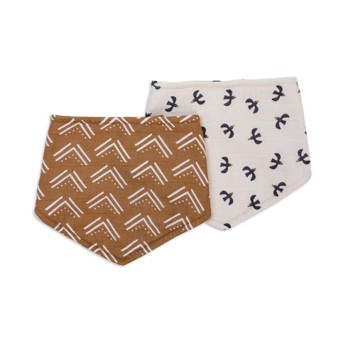 lulujo Soft Cotton Baby Bib, 2 Pack, Mudcloth/Black Birds...