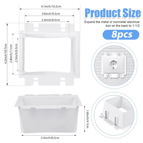 8pcs BE2-8 (2 Gang) Electrical Outlet Box Extender, Double Gang Box Extender with 32pcs Screws Power Switch Heavy Duty Plastic Unit Receptacle Ext...