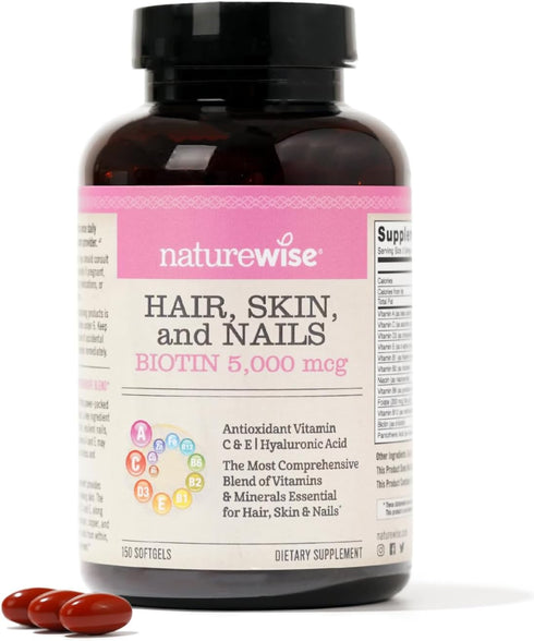 NatureWise Hair Skin and Nails Vitamin, Biotin 5000mcg w/Hyaluronic Acid, Multivitamin for Women w/Vitamin C, Vitamin B Complex, Vitamin D, A, E -...