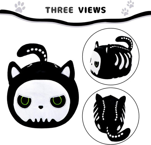 Halloween Black Cat Plush Toy Black Cat Pillow, Black Cat Stuffed Animal Pillows Cute Skeleton Black Cat Plushie Toys Gifts for Kids Adults Birthd...
