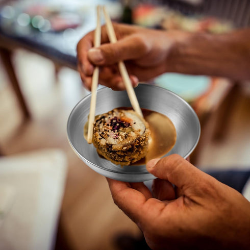 Healeved 8pcs Stainless Steel Sauce Dishes Round Seasoning Dishes Sushi Dipping Bowls Saucers Bowl Mini Appetizer Plates Seasoning Dish Saucer Pla...