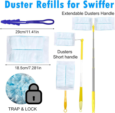 30 Count Duster Refills for Swiffer Feather Dusters, 180 Microfibre Heavy Duty Multi-Surface Dust Duster Refills with 1 Handle, Unscented...