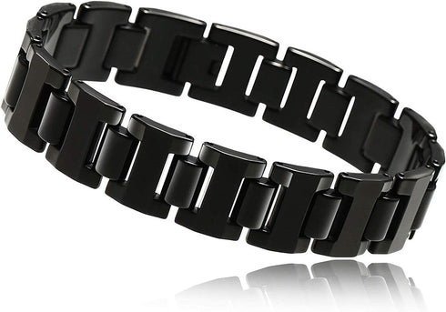 Urban Jewelry Mens Link Bracelet, Stylish Solid Tungsten Bracelet for Men (8.3 Inches, Matte Black, Shiny Black and Silver Option)...