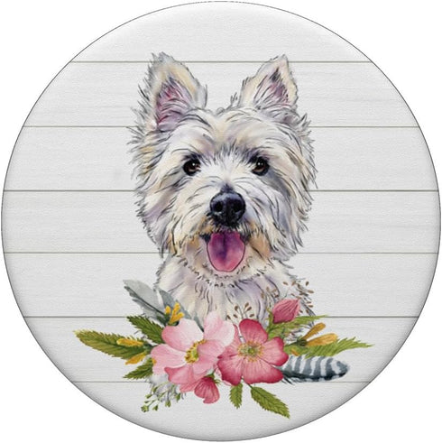 West Highland Terrier Westie Dog Lover Flowers Drawing PopSockets PopGrip: Swappable Grip for Phones & Tablets PopSockets Adhesive PopGrip...