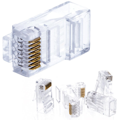 Cat5e RJ45 Modular Plugs, 8P8C UTP Ethernet Crimp Connectors, Solid or Stranded Cable Ends, Gold-Plated Contacts (100 Pack)...
