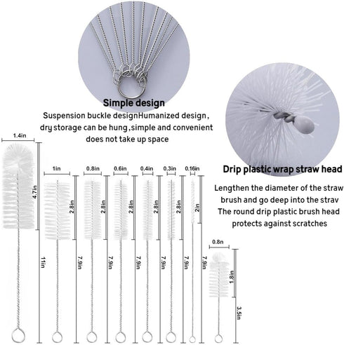 Eitonbu10 Pcs Cleaning Brush Suit,Long Deep Nylon Bottle Brush with Bendable Stainless Steel Flexible Handles for Bottles, Straws, Pipes, Wine Dec...