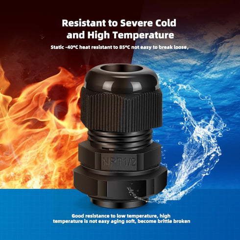 Cable Gland 12 Pack 1/2" NPT Waterproof Adjustable Connector Strain Relief Cord Connectors Joints Nylon with Gaskets…...
