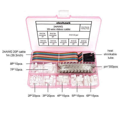 XH 2.54mm Connectors Pin Header and Ribbon Cables Wires Kit Compatible with JST-XH Connector 2/3/4/5/6/7/8 Female Pin Housing...