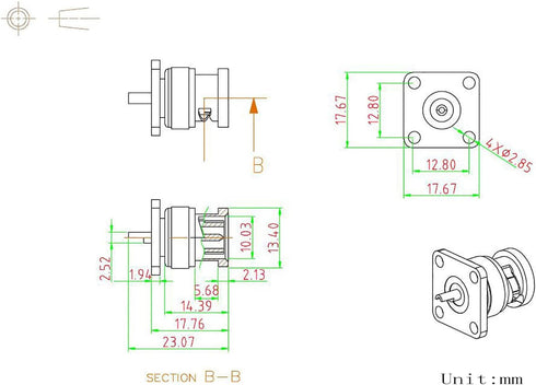 Superbat BNC Connectors BNC Female Jack 4 hole Flange Panel Chassis Mount Coaxial Solder Connector 5pcs...
