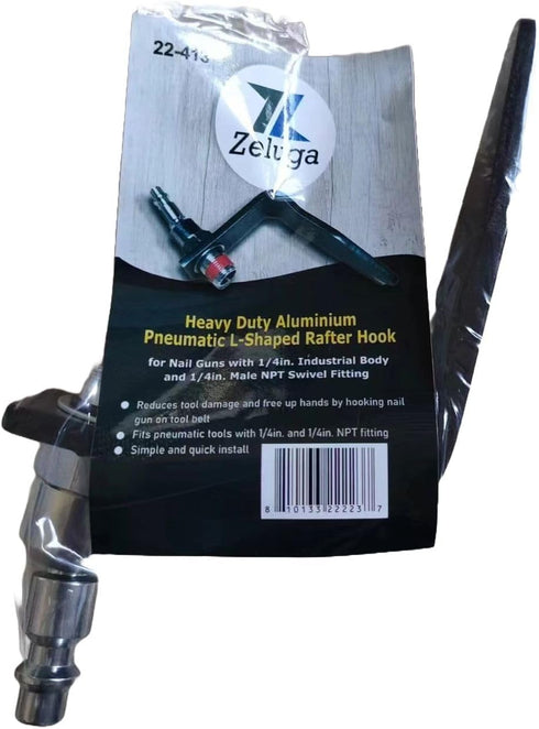 22-413 Heavy Duty Aluminium Pneumatic L-Shaped Rafter Hook for Nail Guns with 1/4in. Industrial Body and 1/4in. Male NPT Swivel Fitting (1/4 inch)...