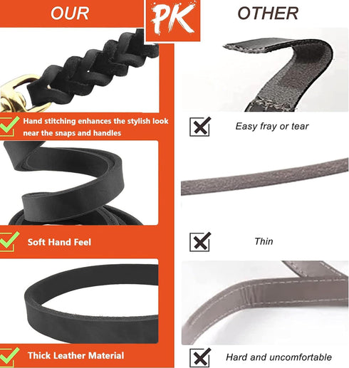 Leather Dog Leash 6ft*5/8"- Braided Dog Leash for Dogs, Heavy Duty Dog Leashes with Rotating Clasp, Soft Leather Dog Training Leash for Large, Med...