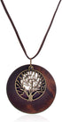 HUNO Tree of Life Pendant Necklace Long Leather Chain Statement Wooden Necklace for Women Vintage Wood Jewelry...