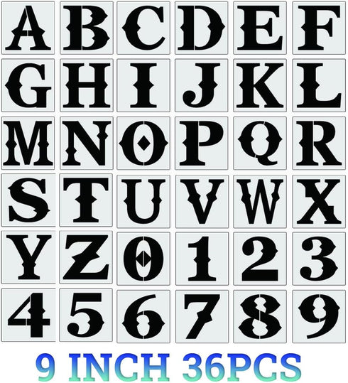 9 Inch Large Letter Stencils Alphabet Stencils Reusable Stencil Letters Numbers Templates for Painting on Wood Walls Porch Fabric Art Crafts...
