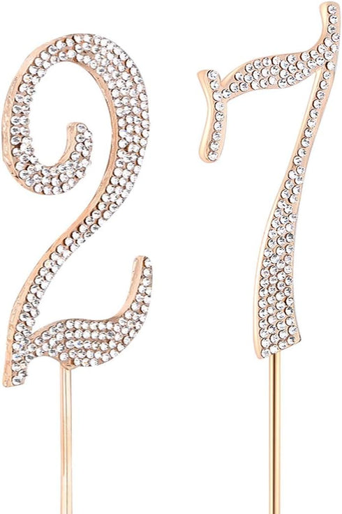 MAGJUCHE Gold 27" Crystal Cake Topper, Number 27 Rhinestones 27th Birthday Cake Topper, Men or Women Birthday or 27th Anniversary Party Decoration...