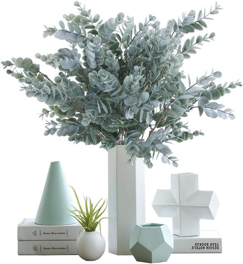3 Pack of Artificial Eucalyptus Stem Shrub Faux Eucalyptus Leaves Spray Artificial Greenery Stems Fake Silver Dollar Branches Plants for Home Wedd...