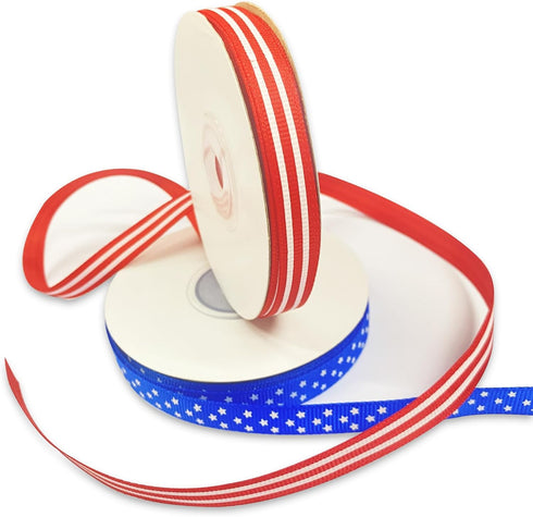 2 Rolls Patriotic Grosgrain Ribbon,Stars and Stripes Ribbon,for 4th of July,Memorial Day Gift Wrapping, Party Decoration, DIY Crafting and Sewing(...