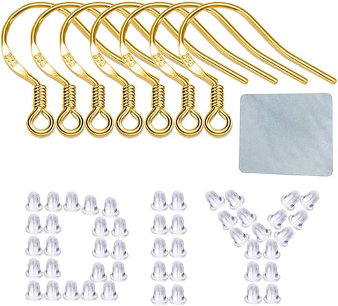 Earring Hooks - 120 PCS/60 Pairs Gold plated copper Hypoallergenic Ear Wires Fish Hooks for Jewelry Making, Jewelry Findings Parts with 120 PCS Ru...