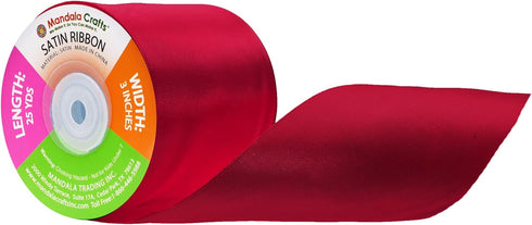 Mandala Crafts Maroon Satin Ribbon for Crafts - 25 Yards 3 Inch Wide Fabric Ribbons for Gift Wrapping, Flower Bouquets, Hair Bows, and Wedding Par...