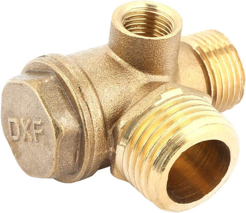 Air Compressor Check Valve, 3-Way Brass Male Threaded Air Compressor Check Valve Tube Central Pneumatic Tool G1/2" x G3/8" x G1/8"...
