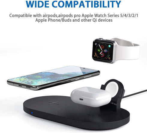 Seacosmo Wireless Charger, 3 in 1 Qi-Certified Fast Charging Station Dock for iPhone/for Samsung, for Airpods 2 3, Nightstand Docking Station for ...