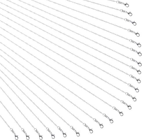 TecUnite 24 Pack Silver Plated Water Ripple Chain Necklace with Lobster Clasps and Velvet Storage Bag for DIY Jewelry Making, 1.5 mm (20 Inch)...