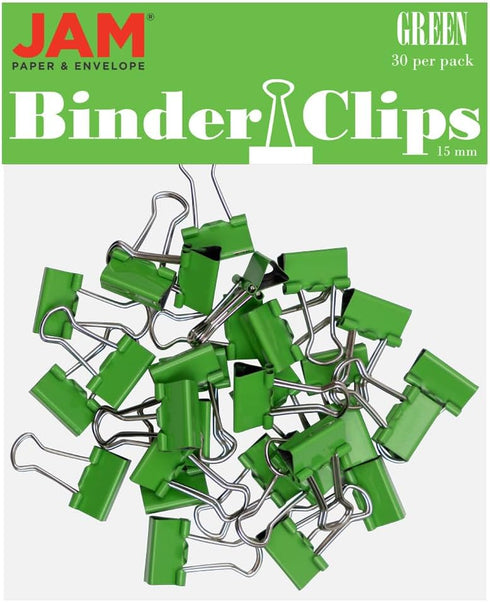 JAM PAPER Colorful Binder Clips - Extra Small - 3/5 Inch (15 mm) - Green Binderclips - 30/Pack...