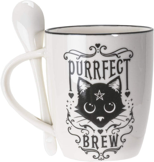 SUMMIT COLLECTION Alchemy Gothic Purrfect Brew Black Cats 11 fl oz Mug and Spoon Set Bone China...