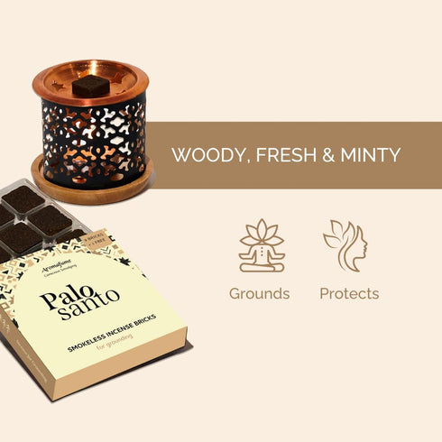 Aromafume Palo Santo Incense Bricks (2 Trays x 9 Pieces Each) with Snowflake Exotic Incense Diffuser | Ideal for deepened Spirituality, Meditation...