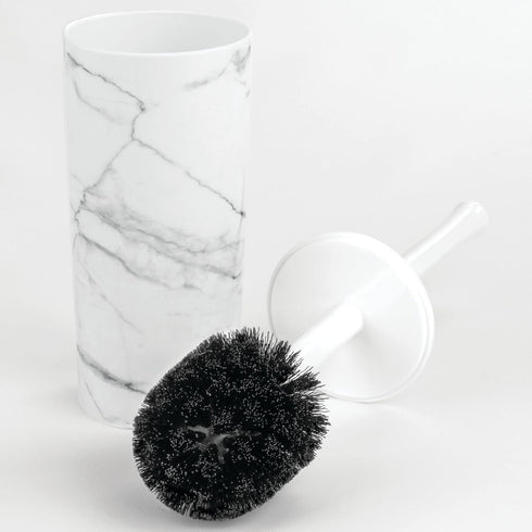 mDesign Slim Plastic Toilet Bowl Brush and Holder Set, Modern Compact Storage Organizer Cleaner Scrubber for Toilet - Heavy Duty Cleaning Plunger ...