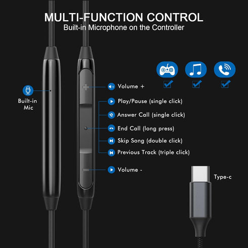 USB C Headphones Wired Earbuds for Samsung, Type C Wired Magnetic in-Ear Earphones with Microphone for Galaxy S23 Ultra S22 S21 iPhone 15 Pro Max ...