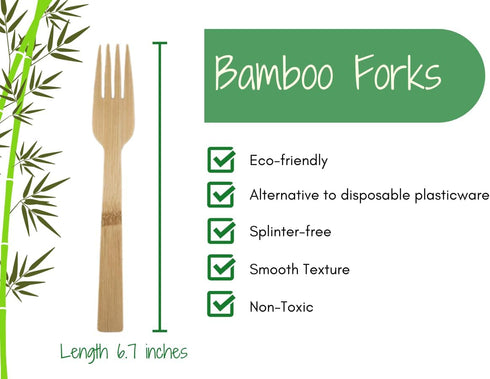 Bamboo Disposable & Compostable Forks | Biodegradable | 6.7" Eco-Friendly Utensils | 100 Pack (Forks)...
