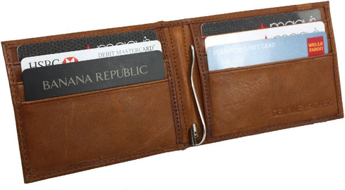 Men's Lambskin Leather Spring Money Clip Compact Bifold Front Pocket Wallet...