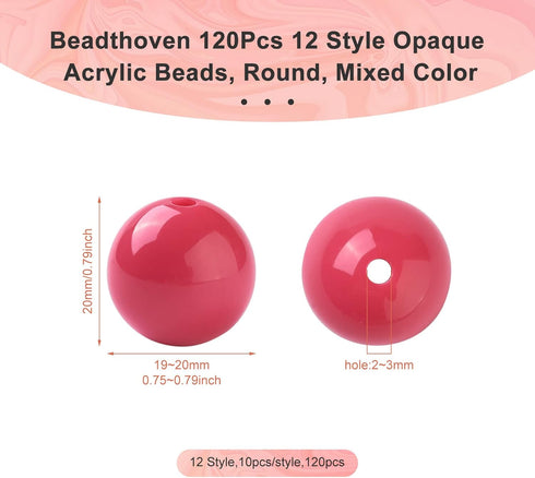 Beadthoven 120pcs 12 Colors Bubblegum Beads Bulk 20mm Focal Beads for Pens Opaque Candy Color Easter Beads Large Acrylic Beads Plastic Chunky Bead...