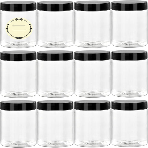 TUZAZO 8 Oz Plastic Container Jars with Lids and Labels BPA Free, Empty Round Clear Cosmetic Containers Plastic Slime Jars for Lotion, Cream, Oint...