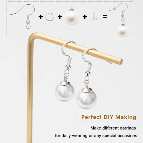 925 Sterling Silver Plated Earring Hooks 150 PCS/75 Pairs,Ear Wires Fish Hooks,500pcs Hypoallergenic Earring Making kit with Jump Rings and Clear ...