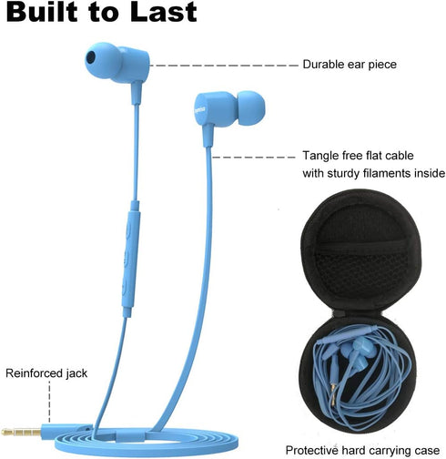 Joymiso Tangle Free Earbuds for Kids Women Small Ears with Case, Comfortable Lightweight in Ear Headphones, Flat Cable Ear Buds Wired Earphones wi...