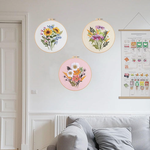 Offizon 3 PCS Embroidery Kit for Beginners - Cross Stitch DIY Craft Set, Flower Embroidery Accessories & Hoop Included, Hand Embroidery Kit for Ad...